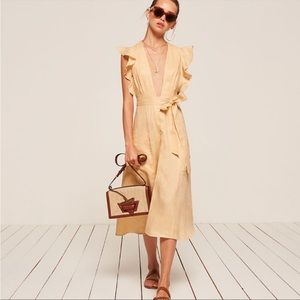Reformation Midi Dress Yellow 100% Linen Size 2
